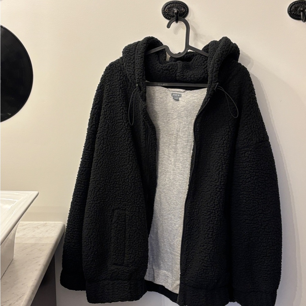 Aerie Black and Gray Sherpa Hoodie